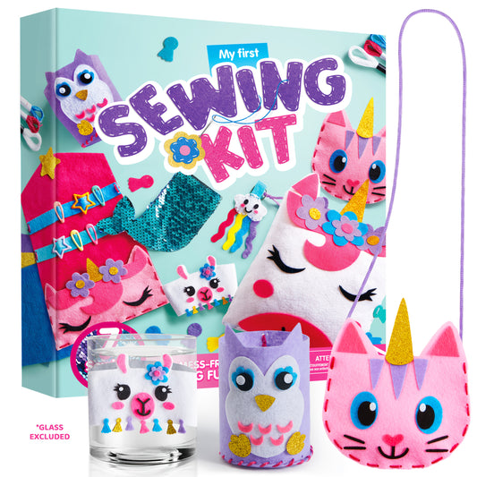 1 SET 7 Sewing Projects- My First Felt Sewing Kit Toys for Kids, Easy DIY Wildlife Artworks Of Unicorn Pillow And Mermaid Card Holder, Birthday Christmas Gift for Boys And Girls Aged 6+