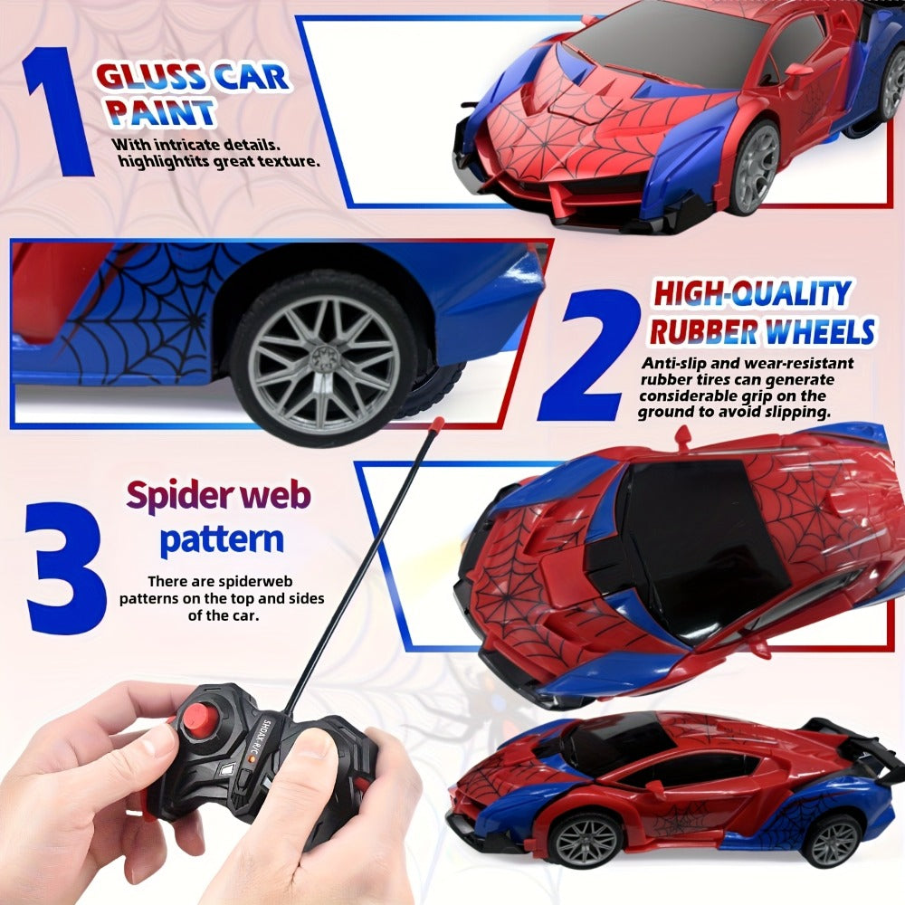 Spider Transformer RC Car for Kids – 1:18 Scale One-Button Transform Robot Toy Car with LED Headlights, 2.4GHz 360° Rotation Drift, Police Car Racing, Birthday Christmas Gift for Boys & Girls Ages 3+