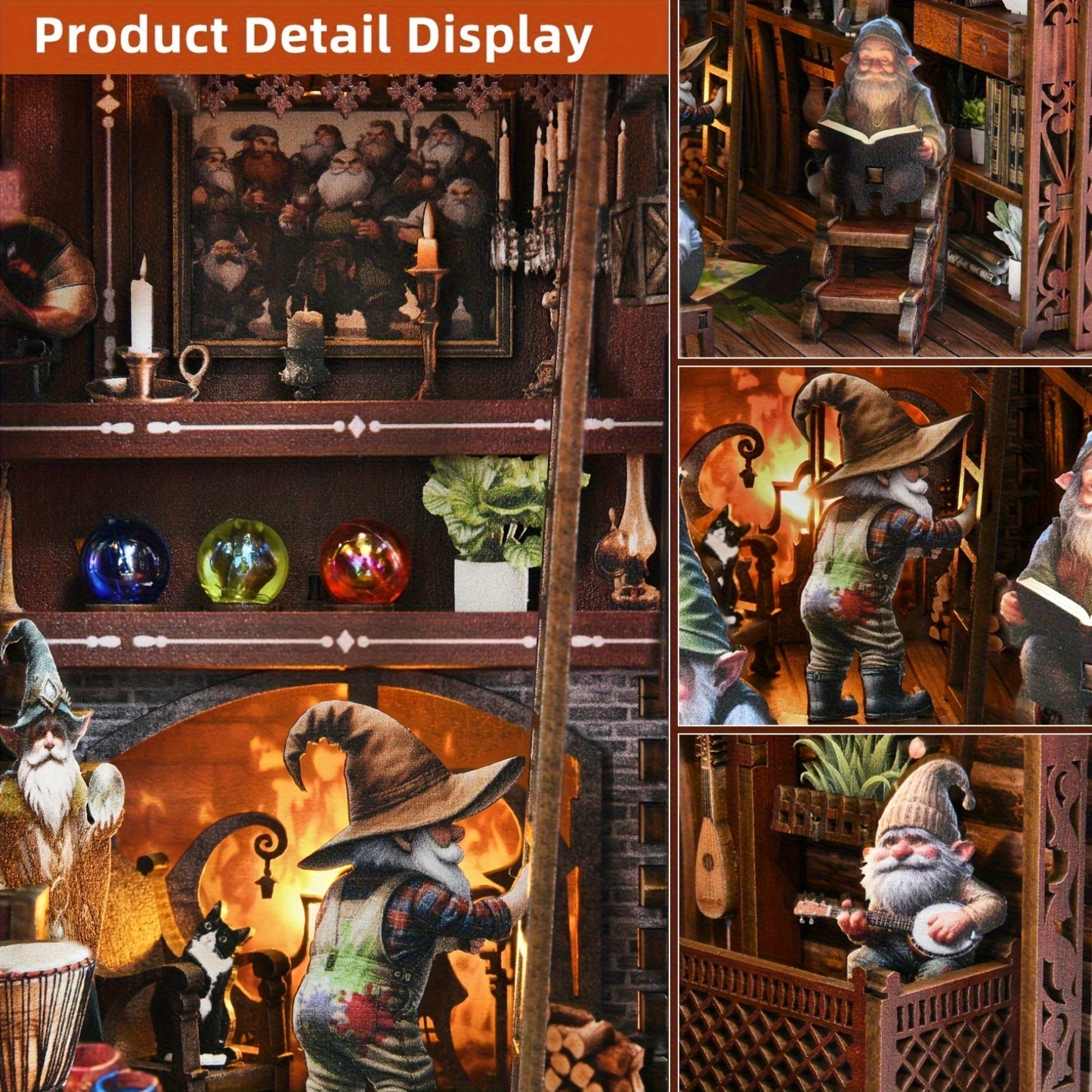 ASLOWSNAIL 3D Wooden Book Nook Toys, Dwarf House Miniature DIY Bookshelf Insert, Intricate Dark Wood Adult Puzzle Decor, Local Warehouse Stock, Special Birthday 4Th of July Gift, And Closeout