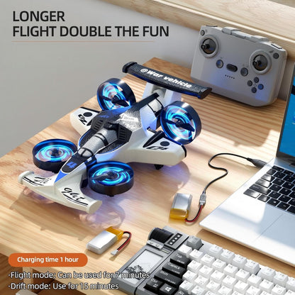 RC Flying Car Drone Combo for Kids – Remote Control 2-in-1 Racing Car & Quadcopter, One-Key Takeoff, 360° Flips, Stable Hover, Foam Body, Fun Birthday Gift