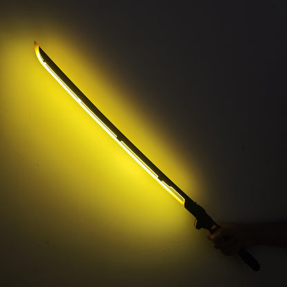 LED Cyberpunk Katana Prop 80cm Acrylic Luminous – 1:1 Scale Sci-Fi Glowing Sword for Cosplay Halloween Masquerade Party Display Collectible Blunt Safe Red Orange Green