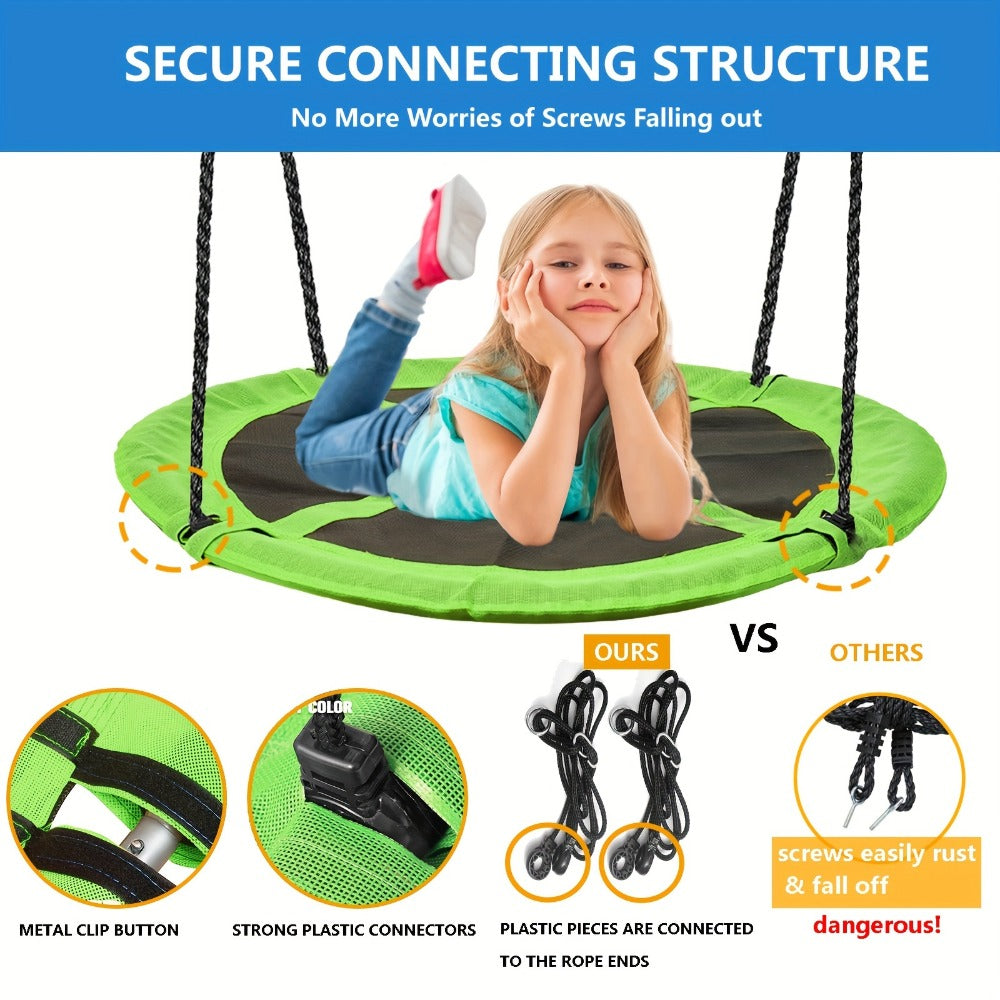 Saucer Swing for Kids 43 Inch – 360° Rotating Spinner Swing with Swivel, Adjustable Ropes & Hanging Straps, Durable Round Nest Swing for Outdoor Tree or Swing Set, Backyard Playground Gift