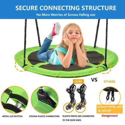 Saucer Swing for Kids 43 Inch – 360° Rotating Spinner Swing with Swivel, Adjustable Ropes & Hanging Straps, Durable Round Nest Swing for Outdoor Tree or Swing Set, Backyard Playground Gift