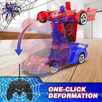 Spider Transformer RC Car for Kids – 1:18 Scale One-Button Transform Robot Toy Car with LED Headlights, 2.4GHz 360° Rotation Drift, Police Car Racing, Birthday Christmas Gift for Boys & Girls Ages 3+