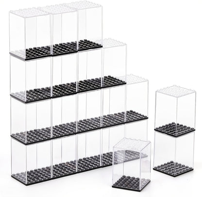 20pcs Minifigure Display Case Set - Clear Acrylic Stackable Storage Boxes for Action Figures, Collectibles & Building Blocks (2.7×1.9×1.9 Inch) - Small Toy Organizer with Dustproof Design