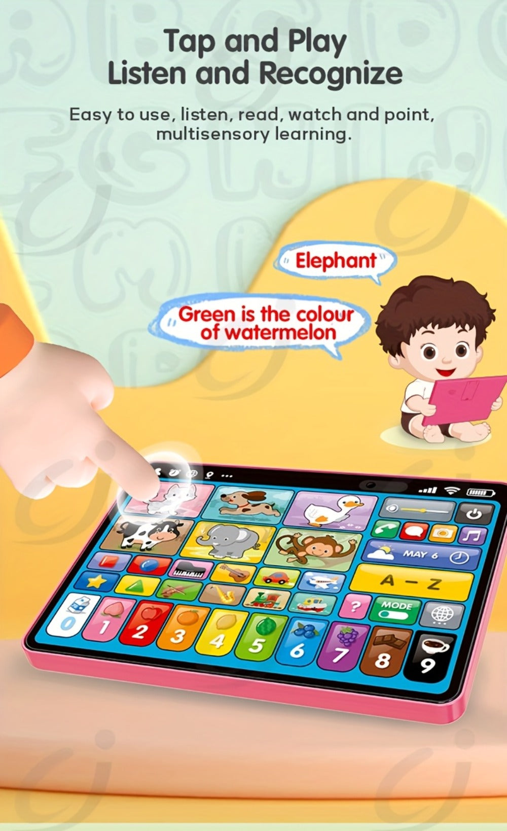 Trilingual Toddler Learning Tablet Toy — 39 Buttons 4 Play Modes Alphabet Numbers Colors Animals Music, Speech Therapy & Language Development Toy for Baby 12 Months+ Boys Girls, Birthday Christmas Gift