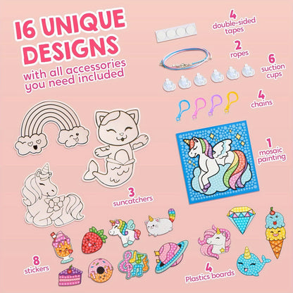 16 Projects Gem Painting Toy for Kids, Kids Diamond Gem Painting Kit with 5D Gem, Arts And Crafts for Girls Ages 6+, Gem Craft Activities Kits, Premium Art Gift Ideas for Birthday Christmas Easter Party