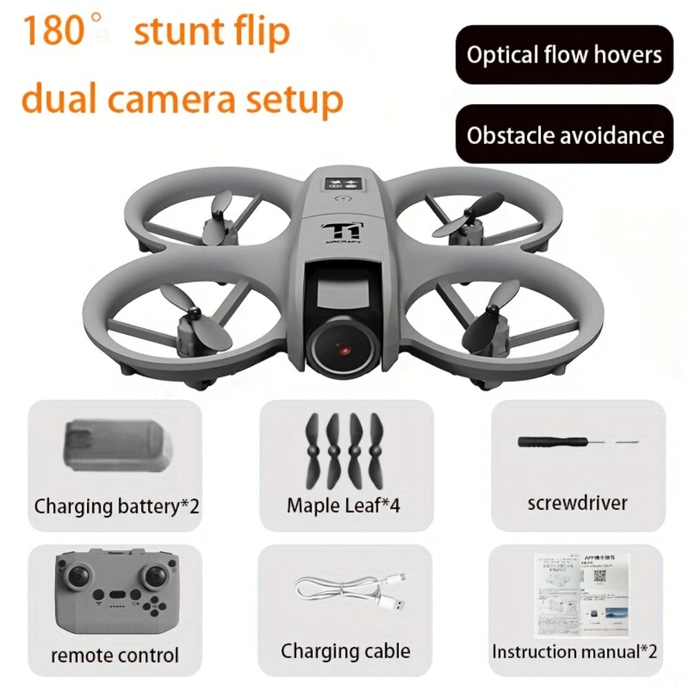 180° Rotating Dual Camera Drone with Optical Flow Positioning – Gyroscope Stabilization, 360° Roll, One-Button Takeoff Landing Calibration, Long Battery Life, RC Quadcopter for Beginners Adults