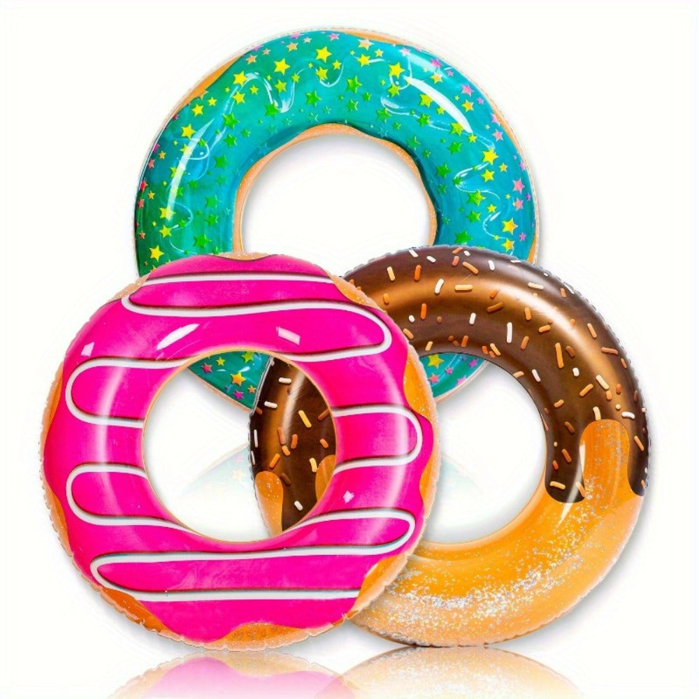 Inflatable Donut Pool Float 3-Pack 32.5 Inch Glitter Swim Ring Set – Strawberry Chocolate Mint Pool Tubes for Summer Pool Party Kids & Adults