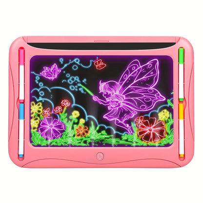 LED Light-Up Drawing Writing Doodle Board, Learning Travel Toy with 9 Double-Sided Cards, 6 Markers, Art Set, Suitable for Birthday Gifts And Christmas Gifts for Girls And Boys Aged 3-8.