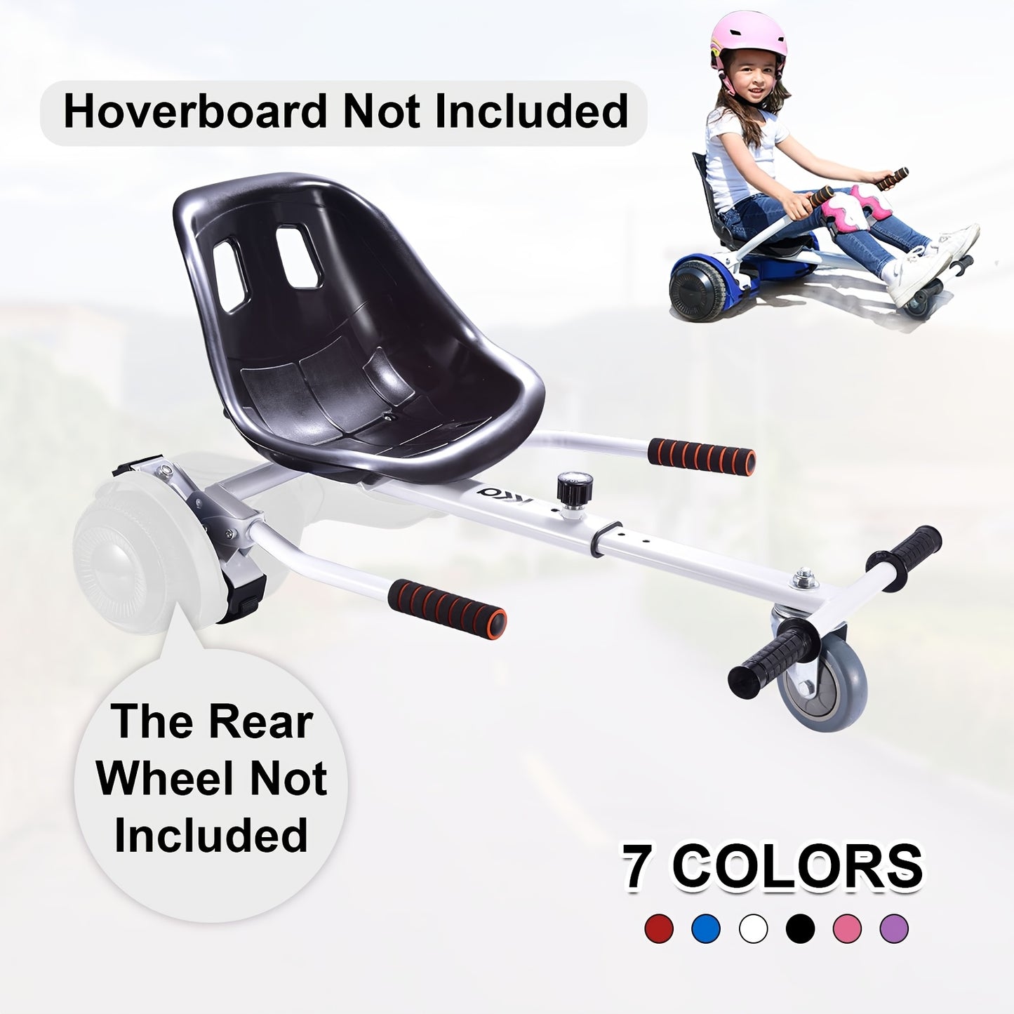 Hoverboard Go Kart Seat Attachment Buggy Conversion Kit 6.5-10 Inch Self-Balancing Scooter 360 Front Wheel Off-Road Tires Shock Absorber Kids Gift No Hoverboard White Black Blue Pink Purple