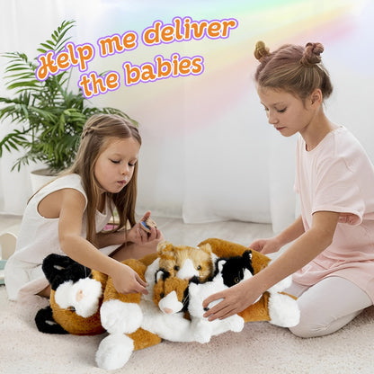 Cat Stuffed Animal Plush Set Mommy Cat with 4 Baby Kittens – Soft Cuddly Cat Family Toy Gift for Kids, Mother's Day Birthday Christmas Holiday Bed Sofa Decor