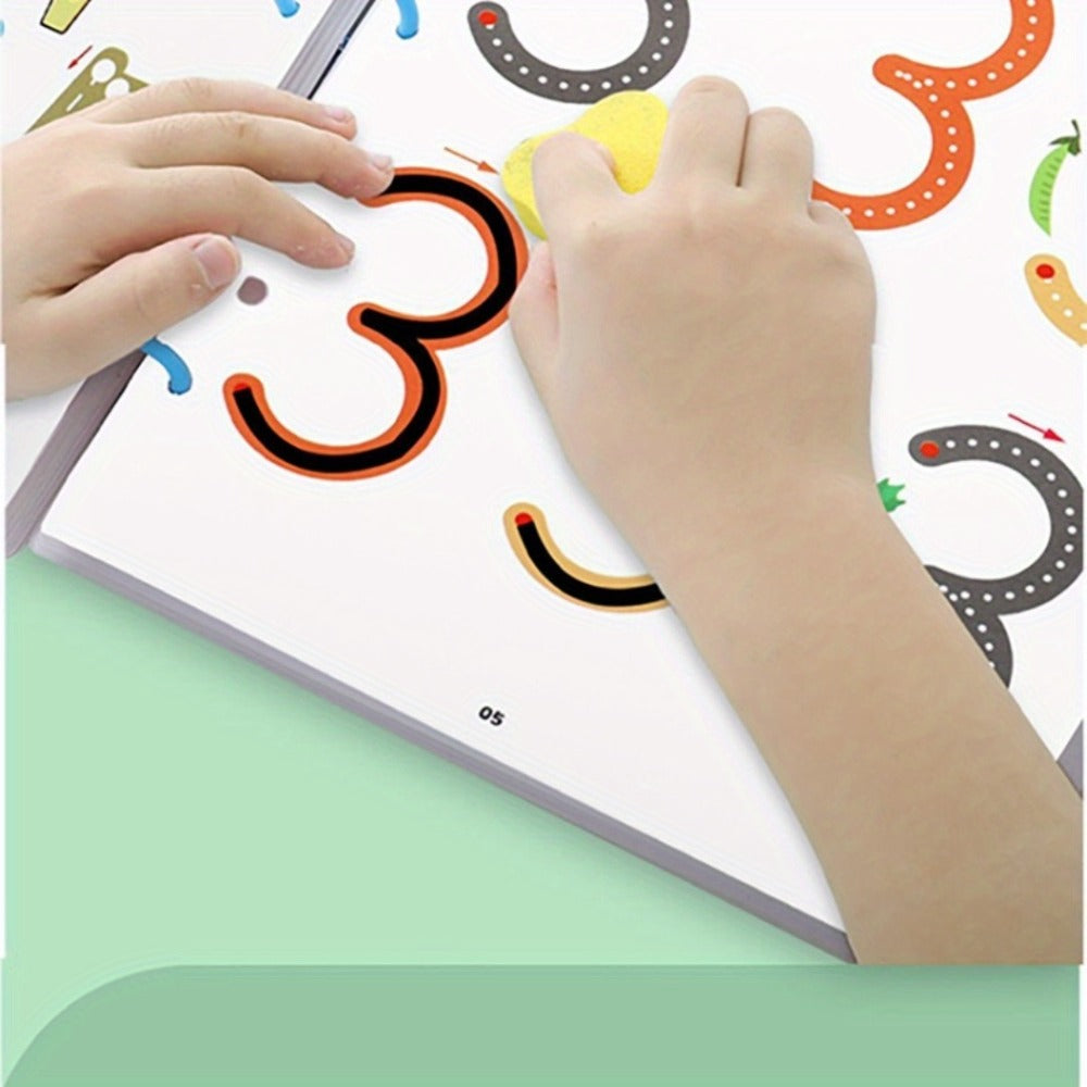Wipe Clean Tracing Workbook for Kids — 64-Page Reusable Magic Exercise Book with 8 Color Pens & Eraser, Pen Control Writing Practice for Preschool Kindergarten Ages 3+, Back to School Gift