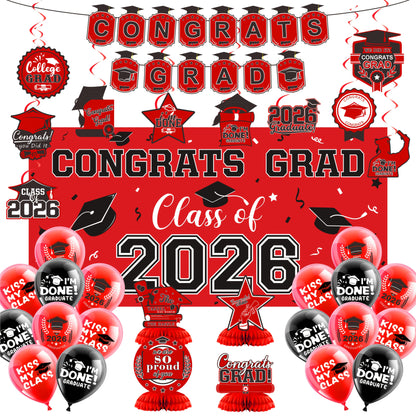 Graduation Decorations Class Of 2026, Golden Themed Graduation Decorations Set, Class Of 2026 Backdrop Banner, Graduation Hanging Swirl, Balloons And Honeycomb Supplies For Graduation Party