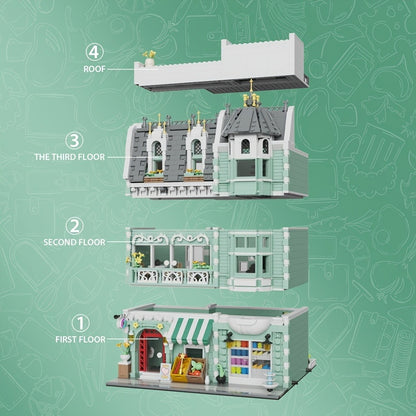 Modular City Street Building Blocks Set – European Architecture Scene with Grocery Store & Market Street, 3-Level Mini Brick Model, Creative Assembly Toy for Adults & Teens, Home Decor Display