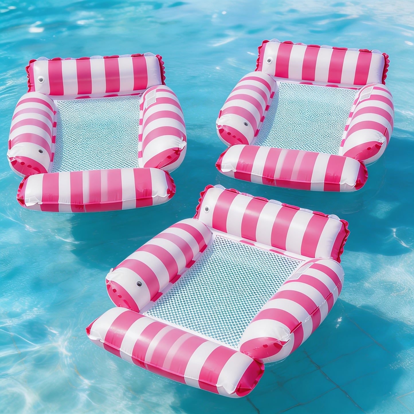 2/3pcs Adult Inflatable Pool Float Bed, Floating Pool Chair with Cooling Mesh, 110Cm/43.3In Portable Foldable Seat, Beach Vacation Essential, Striped Adult Float Bed, Inflatable Swim Ring