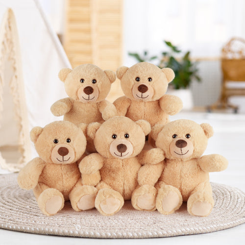 LotFancy Teddy Bear Stuffed Animals, Set of 5, 8 inch Small Teddy Bear Bulk, Baby Bear Plush Toy for Baby Shower Decoration, Kids Birthday Gift For Boys Girls, Gifts for Girlfriend, Birthday Christmas Gifts Valentine's Day Brown