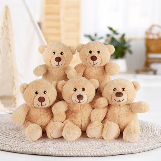 LotFancy Teddy Bear Stuffed Animals, Set of 5, 8 inch Small Teddy Bear Bulk, Baby Bear Plush Toy for Baby Shower Decoration, Kids Birthday Gift For Boys Girls, Gifts for Girlfriend, Birthday Christmas Gifts Valentine's Day Brown