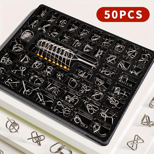 Keaibuding Set Of 50 Golden Puzzle Game Sets, Educational Toy Games, Unlock Iron Chain Toys, Unlock Link Games, Magic Toy Party, Nine Rings Puzzle Intelligent Lock Kongming Lock Halloween Christmas Gifts