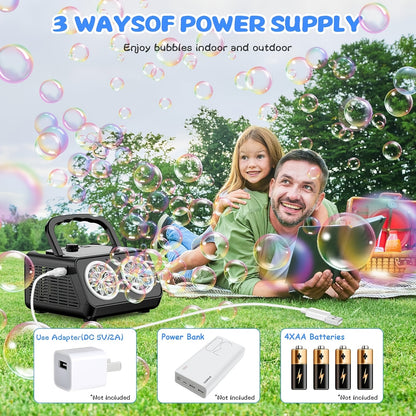 New Automatic Bubble Machine, Upgraded Bubble Blower with 2 Fans, Producing Over 20000 Bubbles Per Minute, 14 Portable Bubble Machines Operated by Plugins Or Batteries for Indoor And Outdoor Birthday
