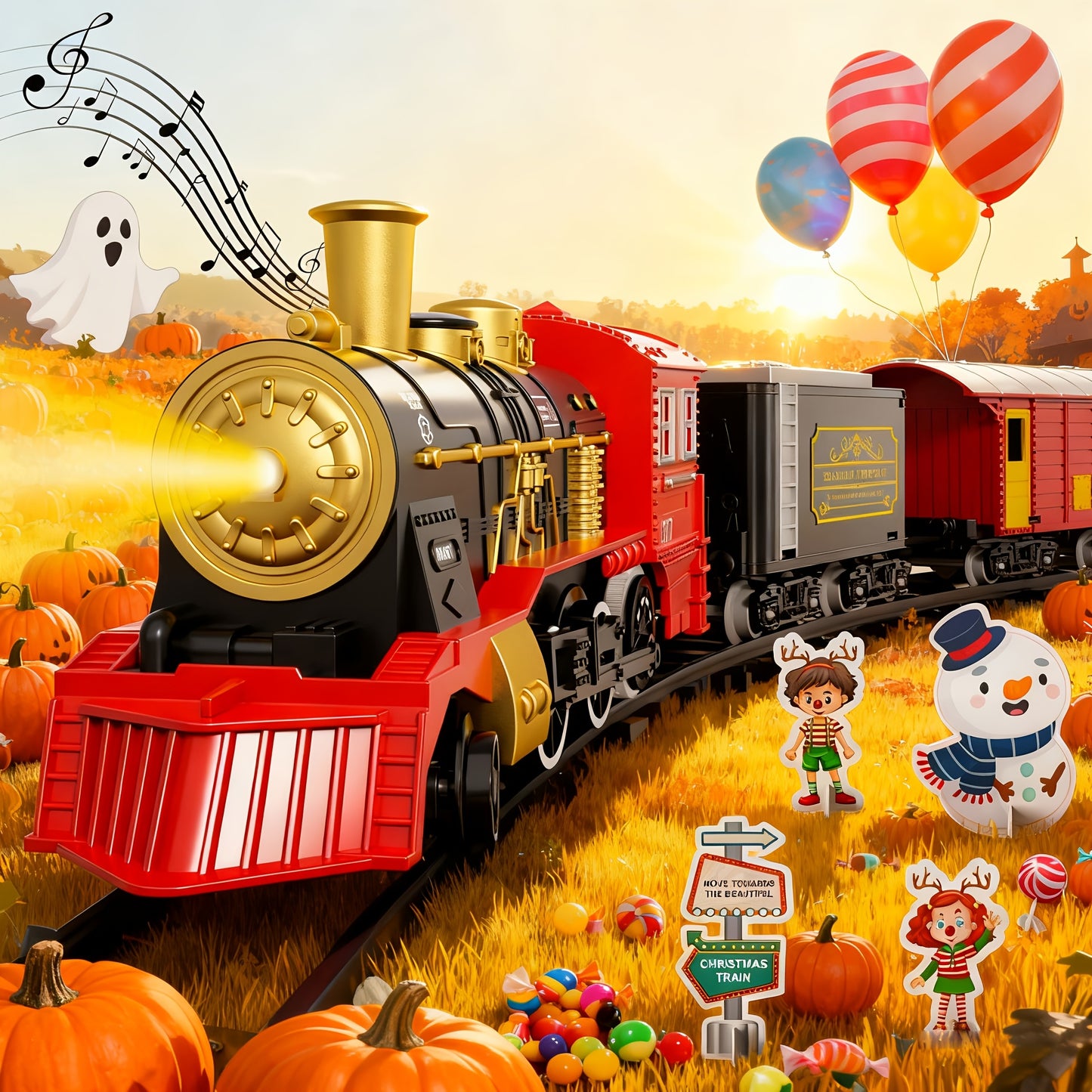 Electric Train Set for Kids Boys and Girls, Classic Christmas Train Toys, Steam Locomotive Engine, Lights & Sound, Tracks, Birthday Toy