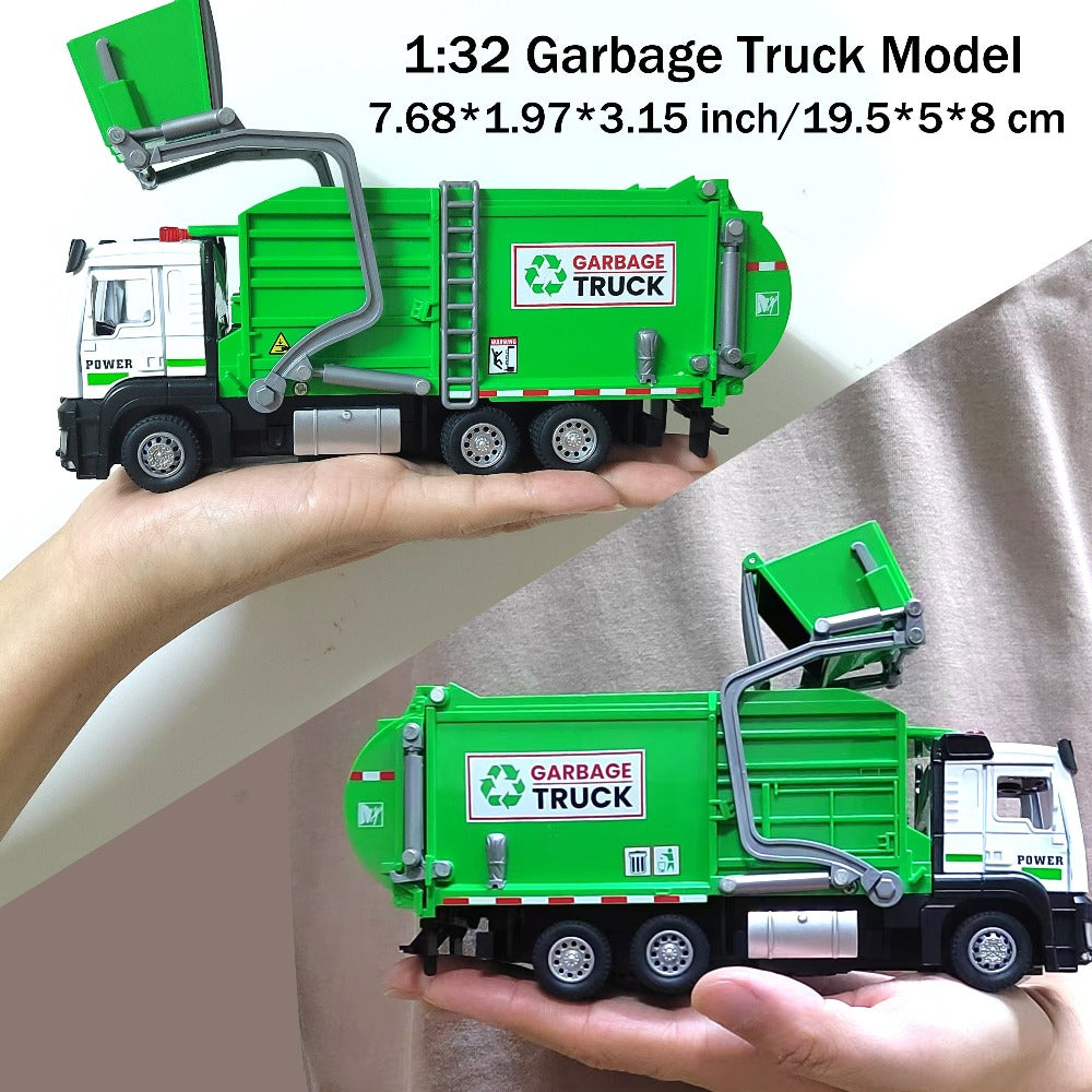 Garbage Truck Toy with 4 Trash Bins Lights and Sound, Recycling Sorting Sanitation Truck Model with Lifting Dumping Action, Educational Vehicle Toy for Kids Ages 3-8, Birthday Gift for Boys Girls