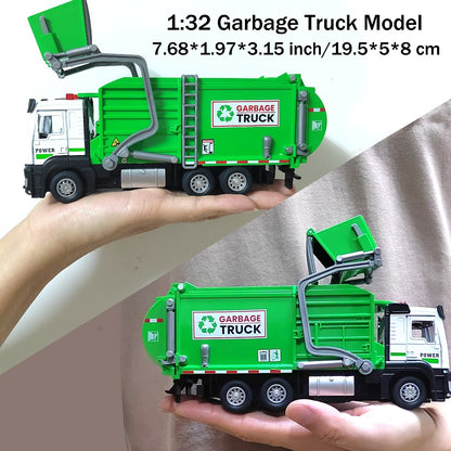 Garbage Truck Toy with 4 Trash Bins Lights and Sound, Recycling Sorting Sanitation Truck Model with Lifting Dumping Action, Educational Vehicle Toy for Kids Ages 3-8, Birthday Gift for Boys Girls
