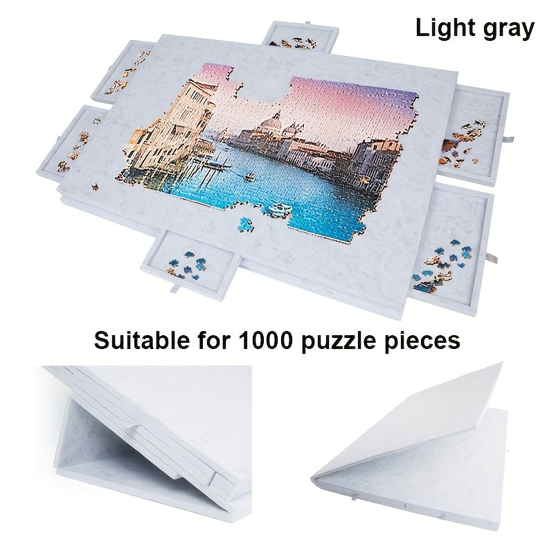 1000pcs Large Puzzle Board, 6-Drawer Classification System with Tile Storage, Foldable Jigsaw Table with Built-In Stand & Protective Cover, Portable Puzzle Organizer for Adults
