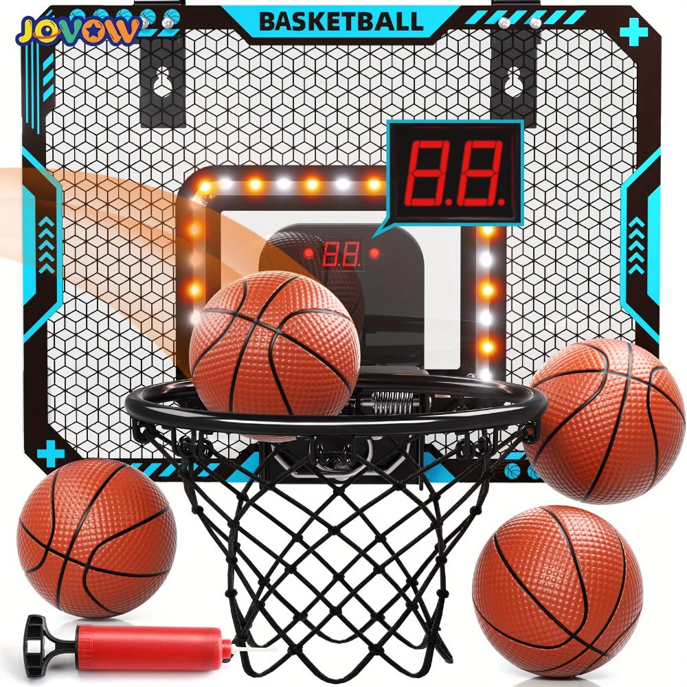 Door Basketball Hoop Set for Kids & Adults – Indoor Outdoor Mini Basketball Stand with LED Lights, Electronic Scoreboard & 4 Basketballs, Perfect Birthday & Christmas Gift for Boys and Girls