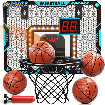 Door Basketball Hoop Set for Kids & Adults – Indoor Outdoor Mini Basketball Stand with LED Lights, Electronic Scoreboard & 4 Basketballs, Perfect Birthday & Christmas Gift for Boys and Girls