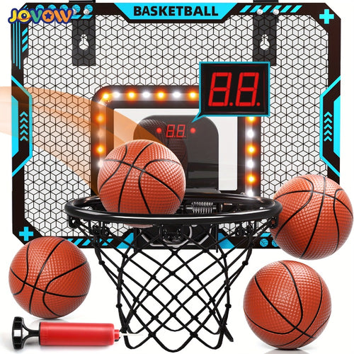 Door Basketball Hoop Set for Kids & Adults – Indoor Outdoor Mini Basketball Stand with LED Lights, Electronic Scoreboard & 4 Basketballs, Perfect Birthday & Christmas Gift for Boys and Girls