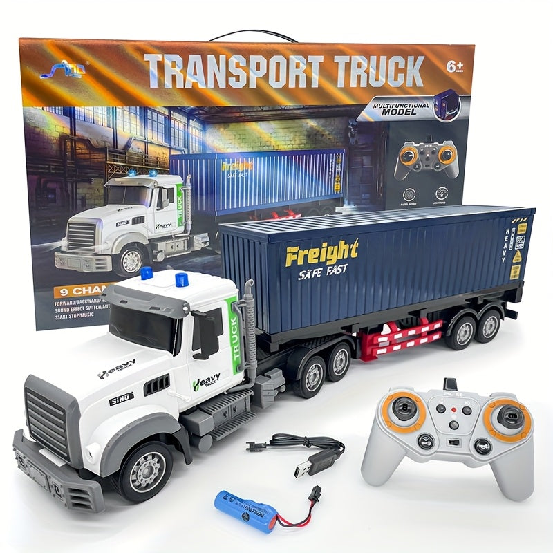 Remote Control Transportation Container Trailer, 1:24 Simulation Container Truck Toys, Construction Truck Toys - Can Load Cargo, with Battery, Birthday Gift for Boys And Girls Above 6 Years Old
