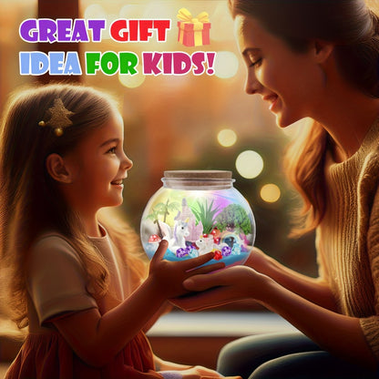 Unicorn Terrarium Craft Kit for Girls — DIY Magic Garden with 13-Color LED Night Light & Remote Control, Arts & Crafts Toy for Kids Ages 6+, Birthday Christmas Gift, STEM Sensory Activity