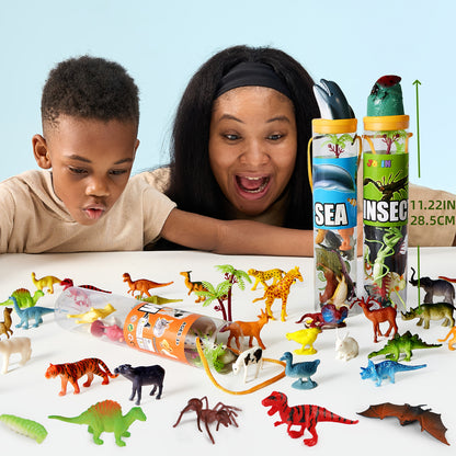 69pcs Small Animal Figures Toys For Kids, 5 Animals In A Set, Nature World Animal Figures, Mini Jungle Toy Set With Sensory Bin, Realistic Wild Animal Kingdom, Zoo, Ocean, Farm Animals Figurines, Dinosaur Party Favors, Cool Christmas Birthday Gifts