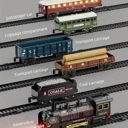 Battery Operated Steam Engine Train Toy Set with Tracks – Electric Locomotive Model for Kids Boys Girls Ages 3+, Classic Black Train, Birthday Christmas Halloween Gift