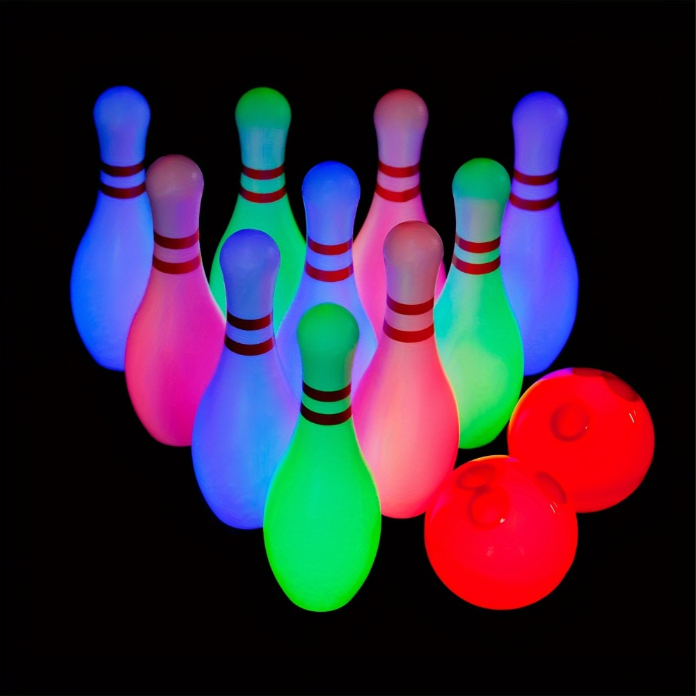 Kids Glow Bowling Set 12 Piece Light-Up Pins & Balls 10 Pins 2 Balls 7.87 Inch Indoor Outdoor Toddler Game Active Play Birthday Gift Boys Girls Ages 3+