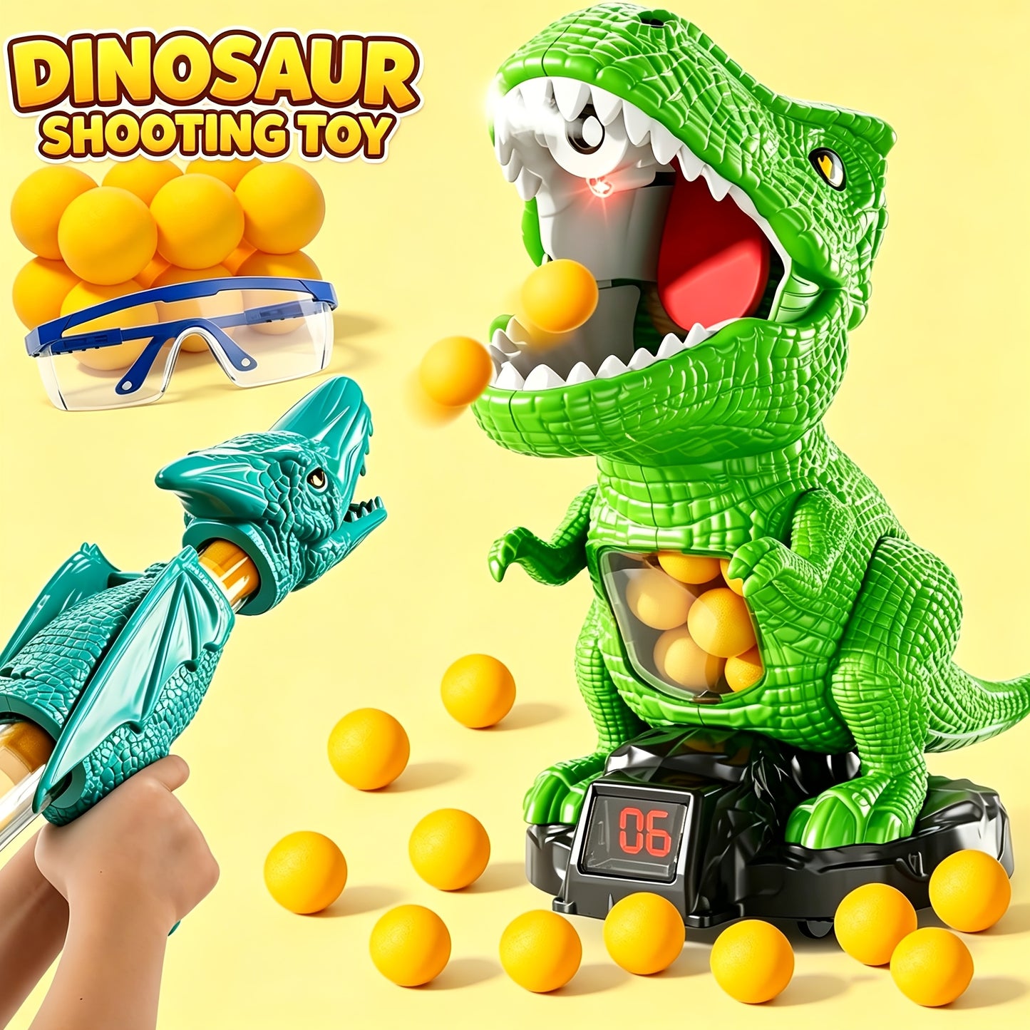 Dinosaur Shooting Game Toy with 12 Bullets Googles And 1 Launcher/ 48 Bullets Googles And 2 Launchers, Movable Dino Shooting Toy with Sound Light And Spray Boys Toys for 3 Ages And Up