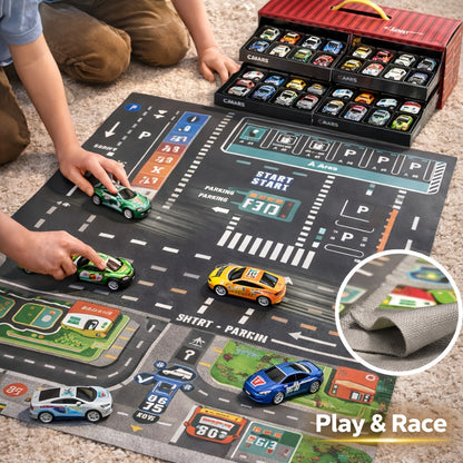 Parking Garage Toy Set 48pcs for Boys, 4-Level Car Garage with Friction Powered Mini Cars Track Ramp, Toddler Vehicle Playset Birthday Gift Ages 3 4 5 6