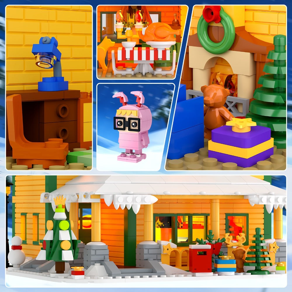 Christmas Story Building Blocks Set 1146 Pcs – Classic Movie-Style Christmas House Model with LED Lights & Character Figures, Holiday Display Decoration, Family Gift for Adults & Kids
