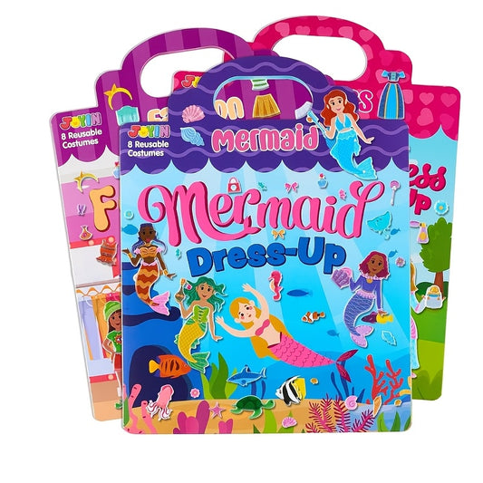 SYNCFUN 3pcs 3D Foam Sticker Books, Reusable Sticker Activity Books for Kids, Travel Toys for Airplane, Cute Restickable Stickers, Crafts Gifts - Fashion, Mermaid, Princess Dress-up
