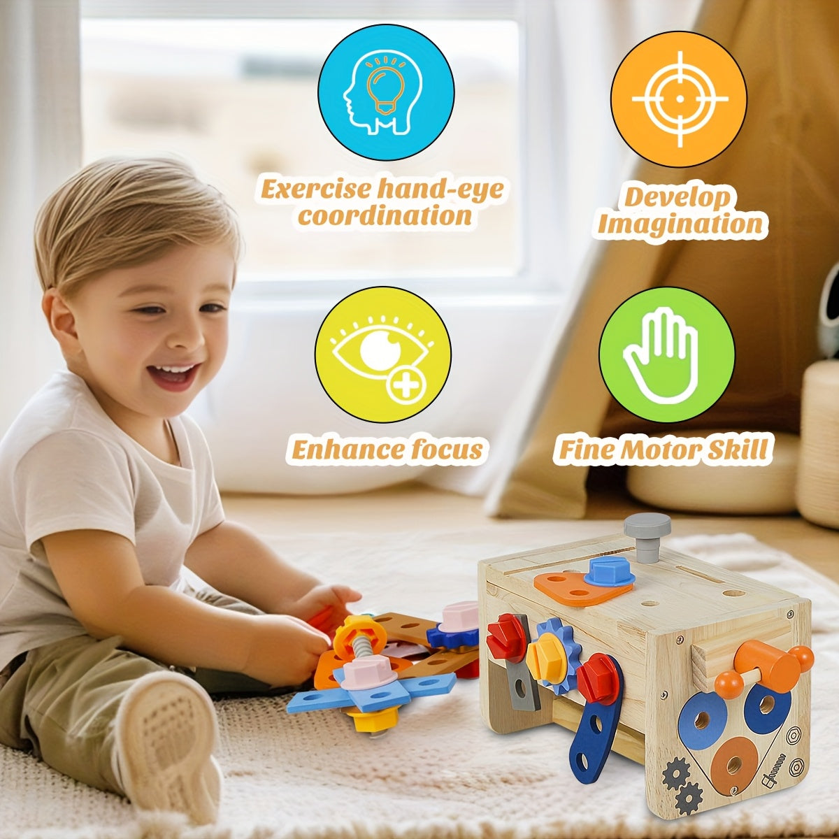 39pcs Wooden Tool Set for Children, Including a Toolbox And Vest, Designed for STEM Learning And Pretend Play in Construction. This Hands-On Activity Toy Is Ideal for Preschoolers And Makes a Great Birthday Gift for Young Boys And Girls