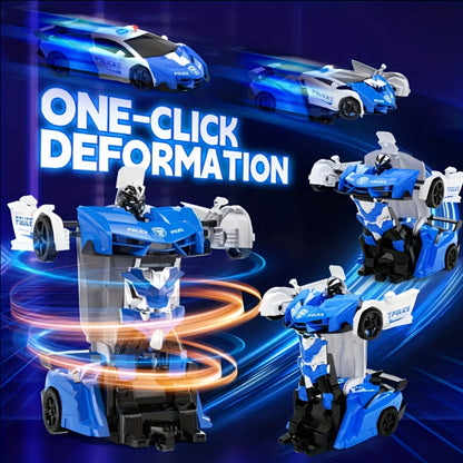 Spider Transformer RC Car for Kids – 1:18 Scale One-Button Transform Robot Toy Car with LED Headlights, 2.4GHz 360° Rotation Drift, Police Car Racing, Birthday Christmas Gift for Boys & Girls Ages 3+