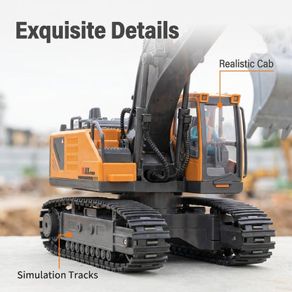 Track Type RC Excavator Toy for Kids – 1200mAh Remote Control Excavator with Metal Shovel & LED Light, Construction Tractor Toy for Boys Ages 6-12, Birthday Gift (Metal/Plastic/Mini Options)