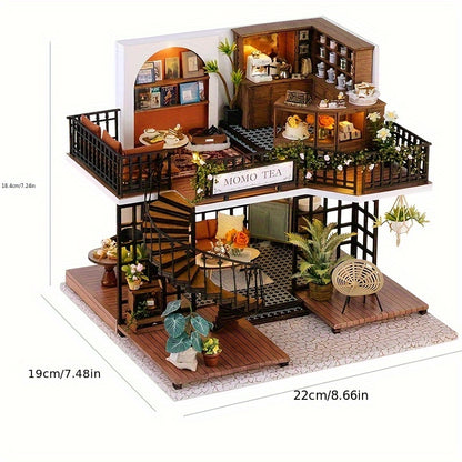 Handmade 3D House Puzzle, Wooden Retro Miniature Building Scene Model House, Exquisite Birthday Gift Festival Gift No Glue/Battery Required