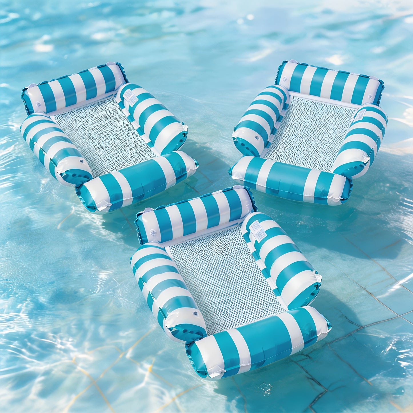2/3pcs Adult Inflatable Pool Float Bed, Floating Pool Chair with Cooling Mesh, 110Cm/43.3In Portable Foldable Seat, Beach Vacation Essential, Striped Adult Float Bed, Inflatable Swim Ring