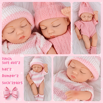 [Holiday Gifts] A Set Of 2 7-Inch Baby Dolls, Simulated Dolls, Reborn Dolls, Holiday Gifts Doll Included