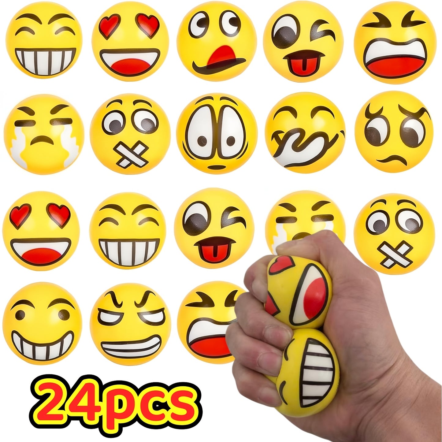 Stress Balls Bulk 24 Pack Mini Squeeze – Funny Emoji Face Foam Stress Relief Toys for Kids & Adults, Classroom Prizes, Carnival Rewards, Birthday Party Favors & Holiday Giveaways