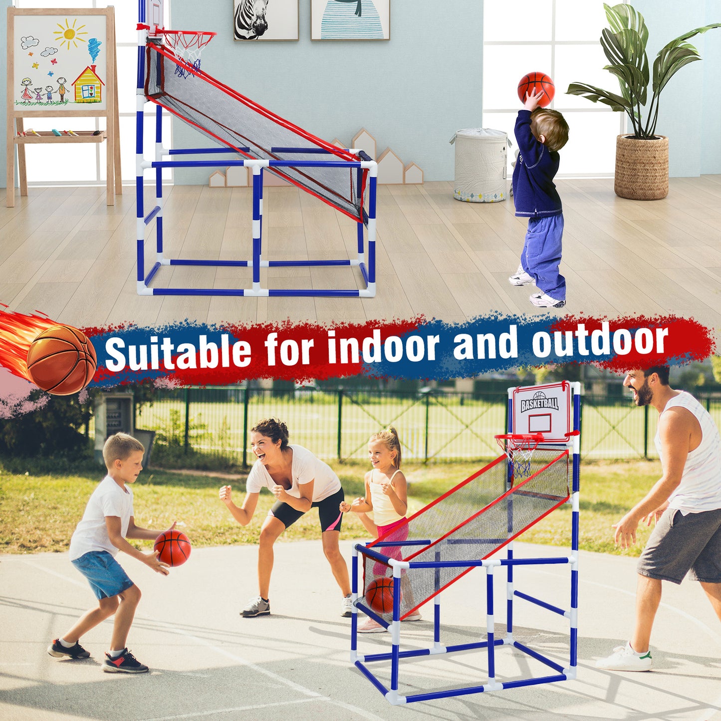 Basketball Game Set with 2 Balls for Kids,Adjustable Toy Game Sport with Storage for 3 to 6 Years Old, Kids Basketball Hoop Suited for Outdoor and Indoor