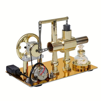 Stirling Engine Generator Kit — Single Cylinder Stainless Steel Pneumatic Model, Educational Physics Science Experiment for Adults Teens Hobbyists STEM Enthusiasts, Birthday Christmas Graduation Gift