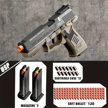 USP Soft Bullet Toy Gun Pistol with Shell Ejecting – Continuous Rapid-Fire Foam Blaster for Boys & Girls, Outdoor Shooting Game, Halloween Thanksgiving Christmas Birthday Gift for Kids Ages 6+